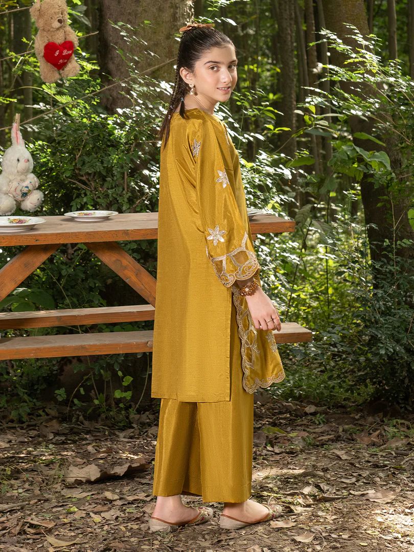 Mini Me by Mona – Mustard Spangle Raw Silk 2pc Girls Dress MMM6