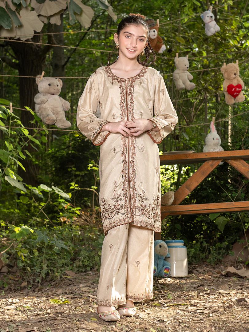 Mini Me by Mona – Champagne Spangle Raw Silk 2pc Girls Dress MMM5