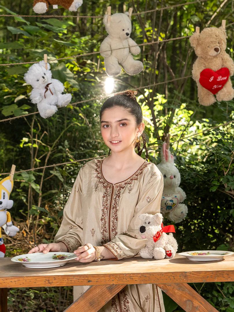 Mini Me by Mona – Champagne Spangle Raw Silk 2pc Girls Dress MMM5