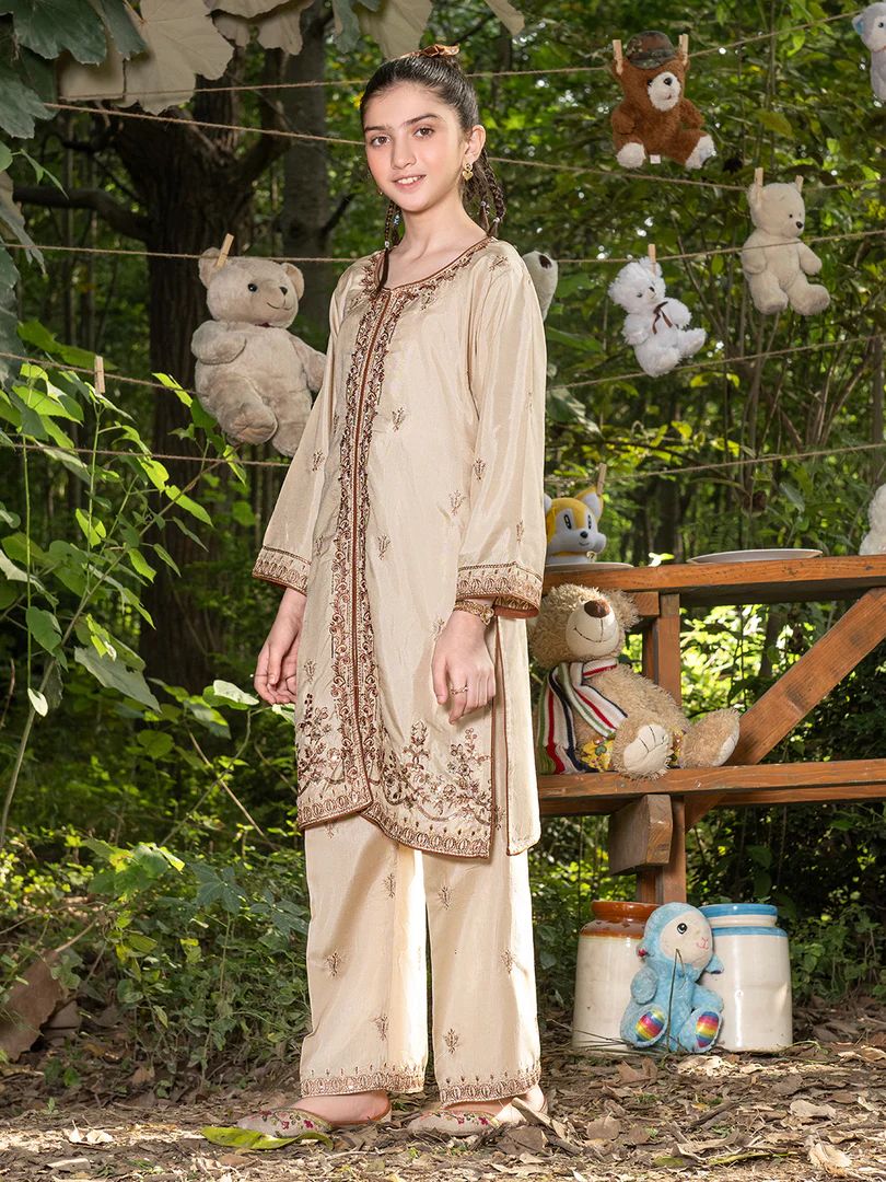 Mini Me by Mona – Champagne Spangle Raw Silk 2pc Girls Dress MMM5