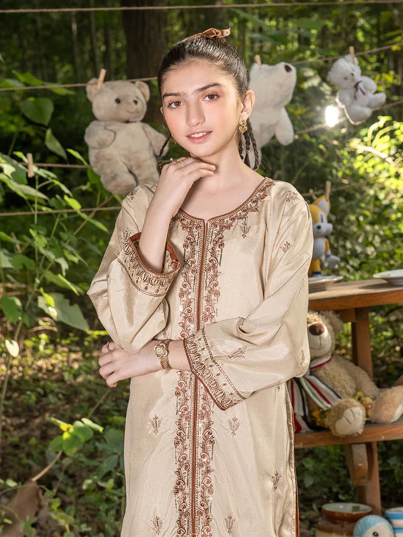 Mini Me by Mona – Champagne Spangle Raw Silk 2pc Girls Dress MMM5