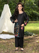 Mini Me by Mona – Black Spangle Raw Silk 2pc Girls Dress MMM4