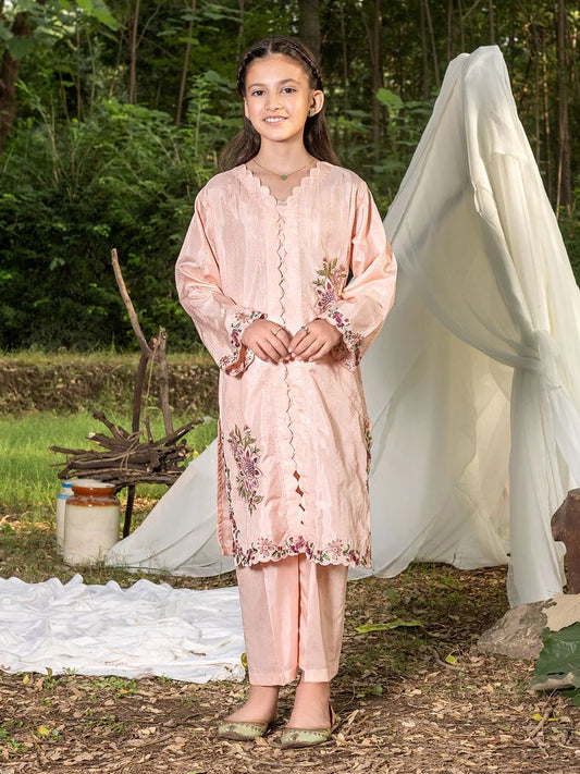 Mini Me by Mona – Peach Spangle Raw Silk 2pc Girls Dress MMM3