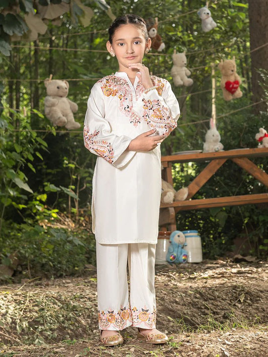 Mini Me by Mona – Ivory Spangle Raw Silk 2pc Girls Dress MMM2