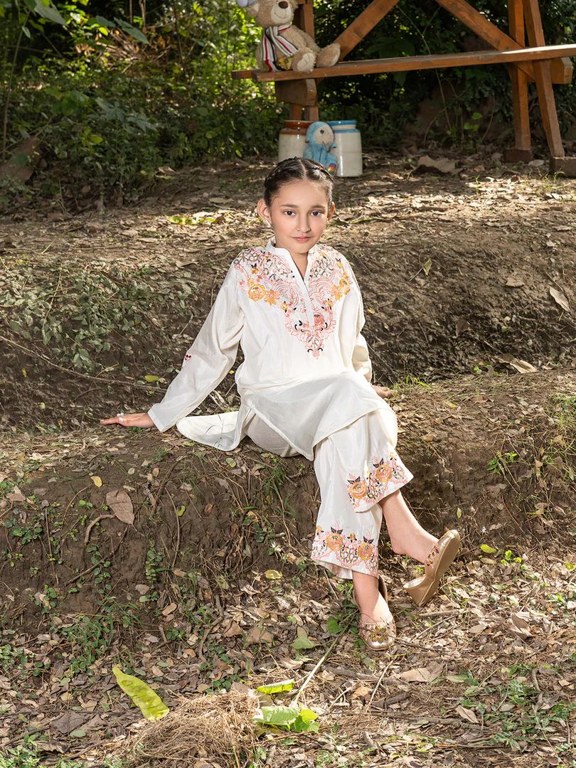 Mini Me by Mona – Ivory Spangle Raw Silk 2pc Girls Dress MMM2