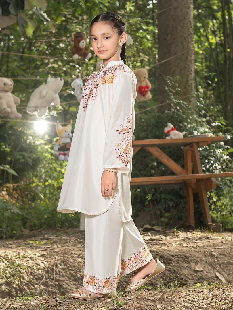 Mini Me by Mona – Ivory Spangle Raw Silk 2pc Girls Dress MMM2