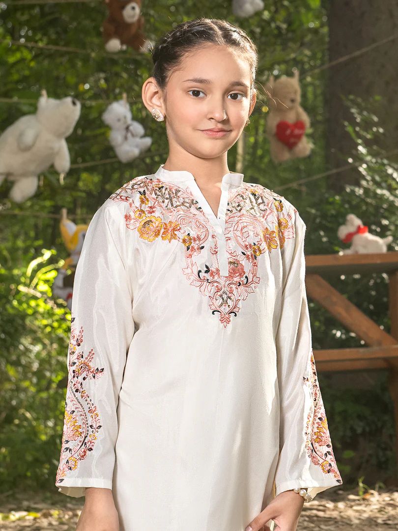 Mini Me by Mona – Ivory Spangle Raw Silk 2pc Girls Dress MMM2