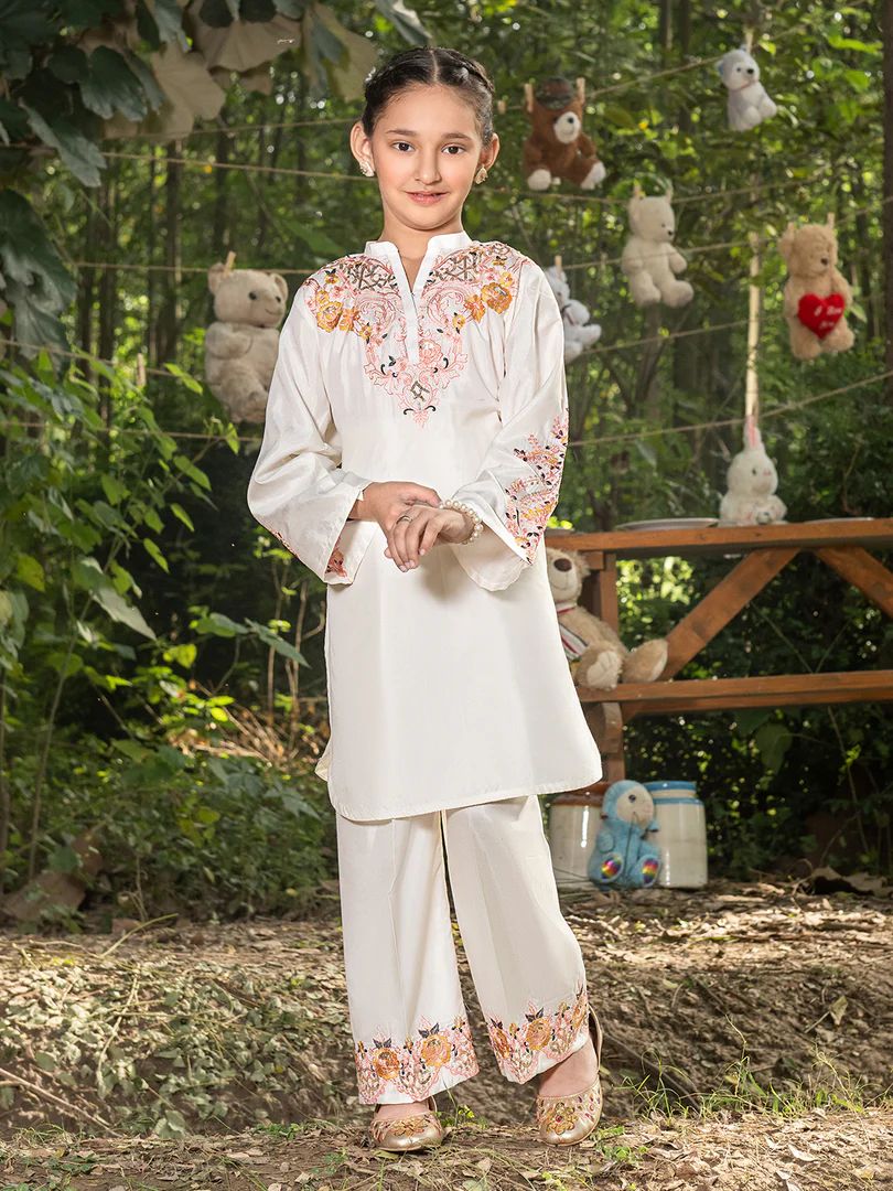 Mini Me by Mona – Ivory Spangle Raw Silk 2pc Girls Dress MMM2