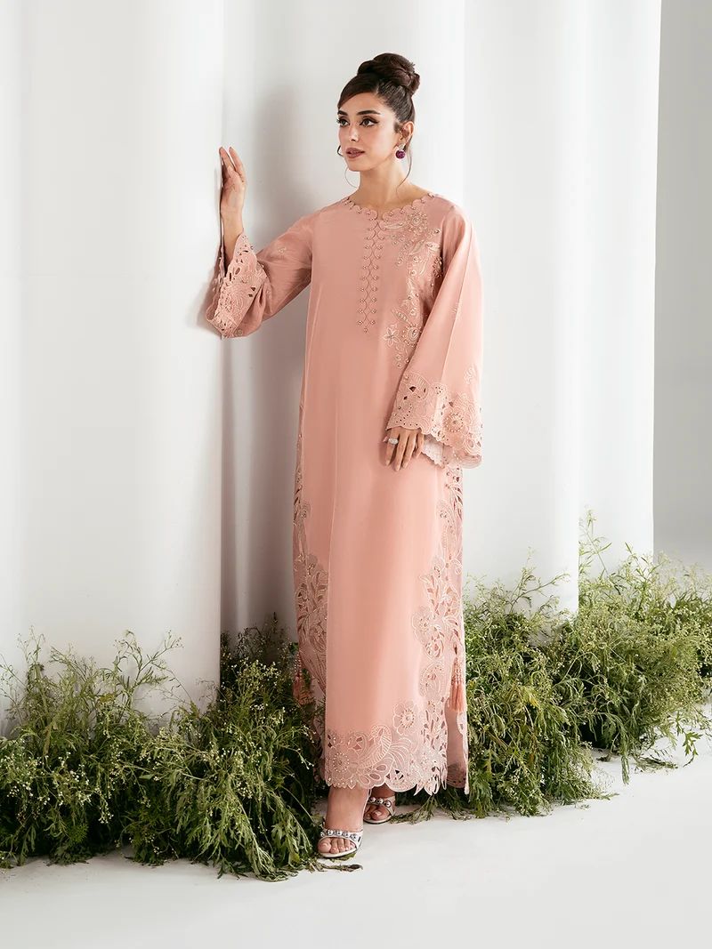 Gulnaar 2pc Hand-Embellished Silk Kaftan Suit