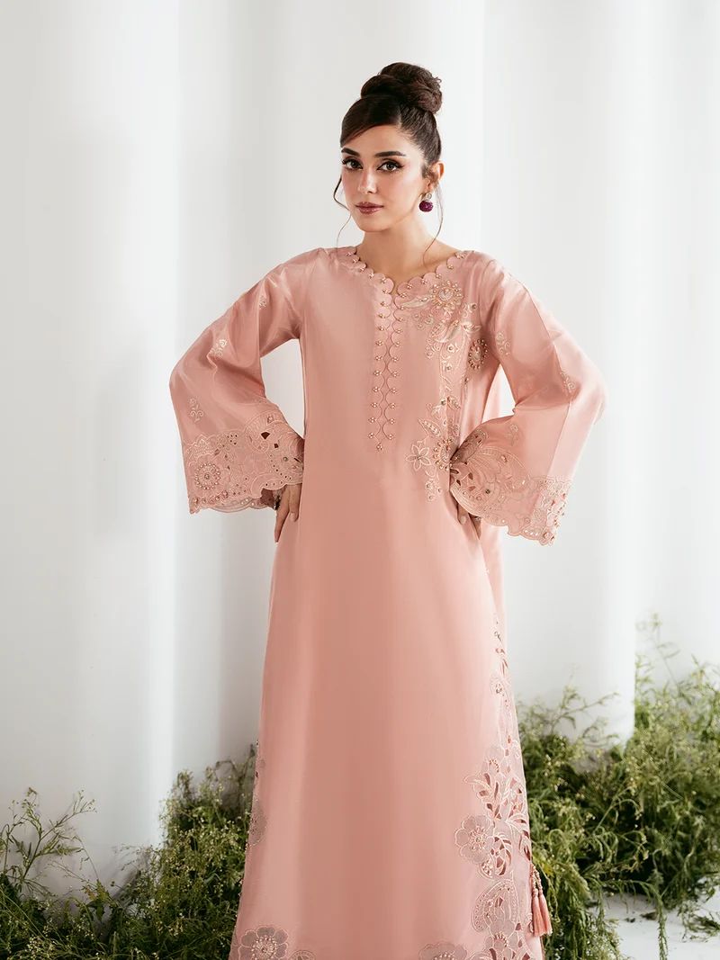 Gulnaar 2pc Hand-Embellished Silk Kaftan Suit