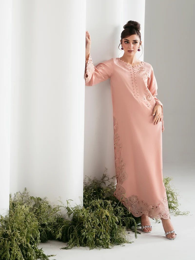 Gulnaar 2pc Hand-Embellished Silk Kaftan Suit