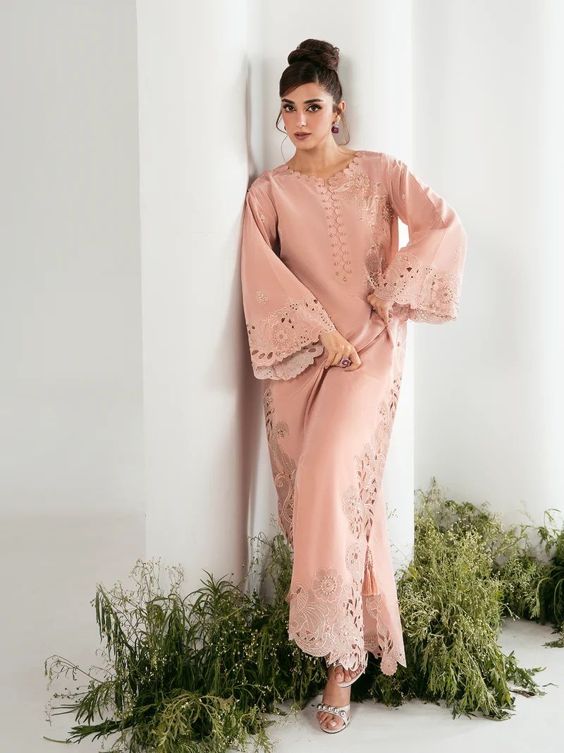 Gulnaar 2pc Hand-Embellished Silk Kaftan Suit
