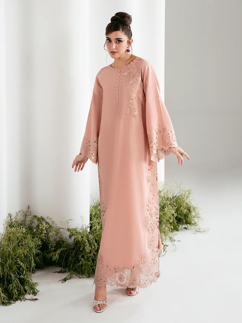 Gulnaar 2pc Hand-Embellished Silk Kaftan Suit
