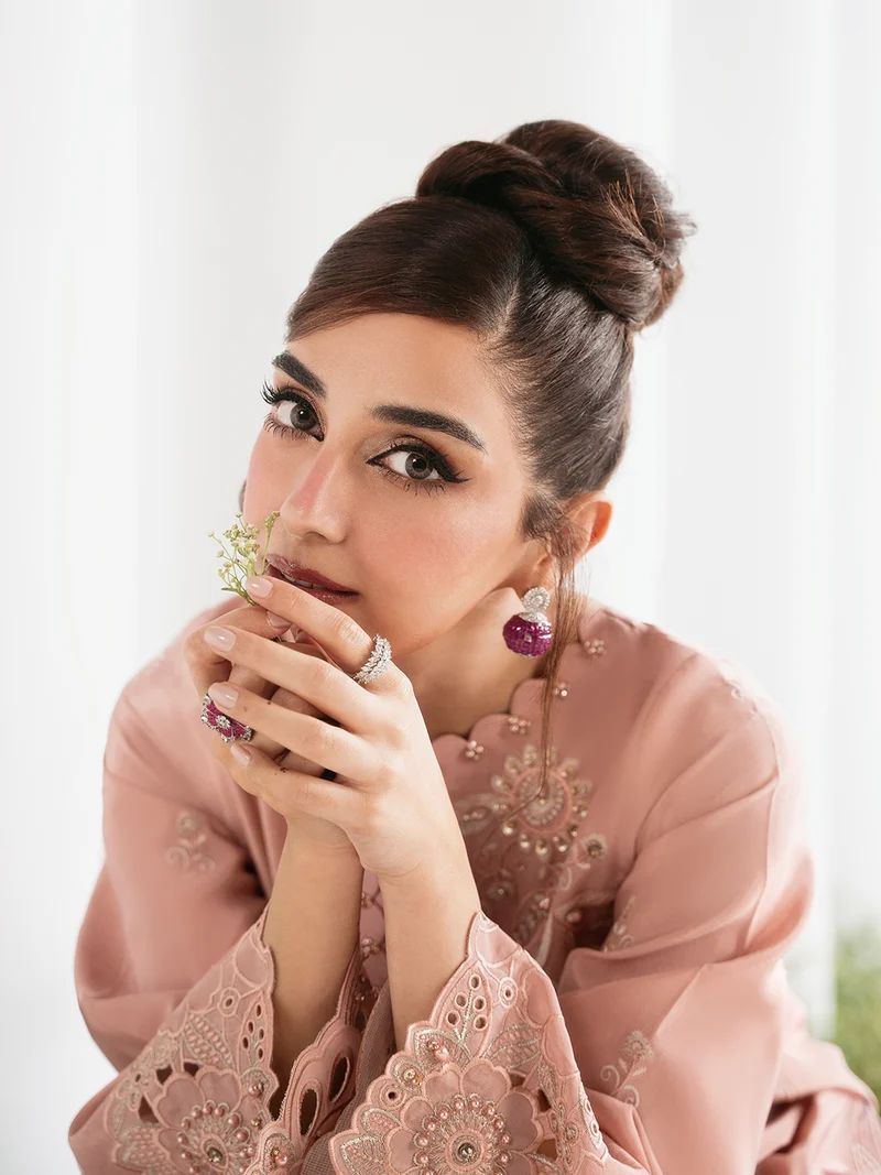 Gulnaar 2pc Hand-Embellished Silk Kaftan Suit