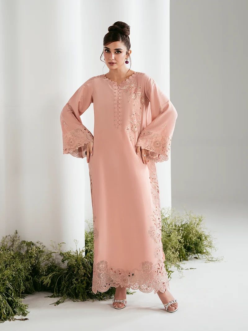 Gulnaar 2pc Hand-Embellished Silk Kaftan Suit