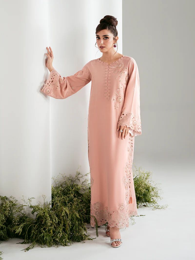 Gulnaar 2pc Hand-Embellished Silk Kaftan Suit