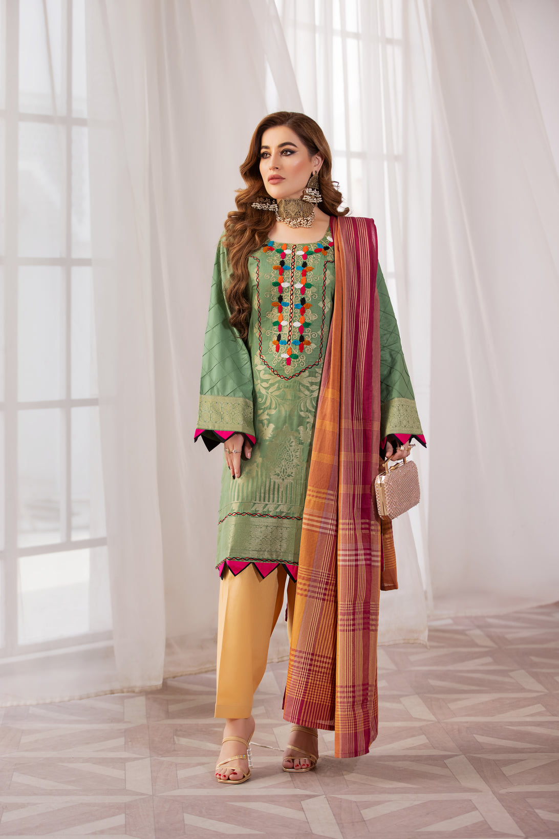3pc Jacquard Embroidered Dress by Zimal ZM1