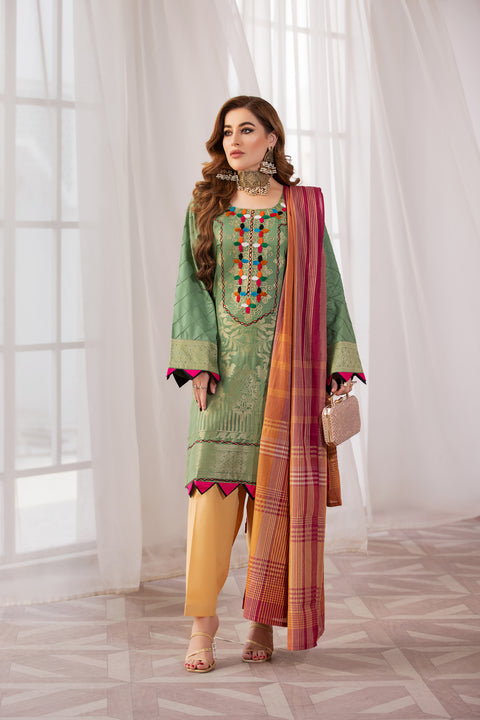 3pc Jacquard Embroidered Dress by Zimal