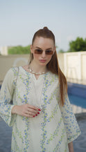 Sakeena Sheen Ivory Blue Floral Printed Poly Raw Silk 2pc Kaftan – SHH5