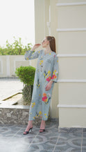 Sakeena Sheen Grey Multicolour Floral Printed Poly Raw Silk 2pc Kaftan – SHH8