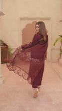 Arwah Chandni 3pc Maroon Chiffon Formal Suit CR5