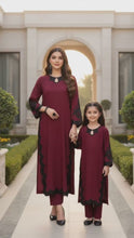 ZWL23 2pc Embroidered Linen Long Mother Daughter Matching Dress by Zaiwa