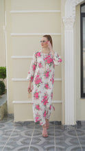 Sakeena Sheen Ivory Red Rose Printed Poly Raw Silk 2pc Kaftan – SHH7