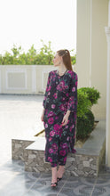 Sakeena Sheen Black & Magenta Floral Printed Poly Raw Silk 2pc Kaftan – SHH6