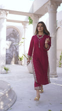 Noura by Hemline Red Embroidered Long 2pc Viscose Suit NH2