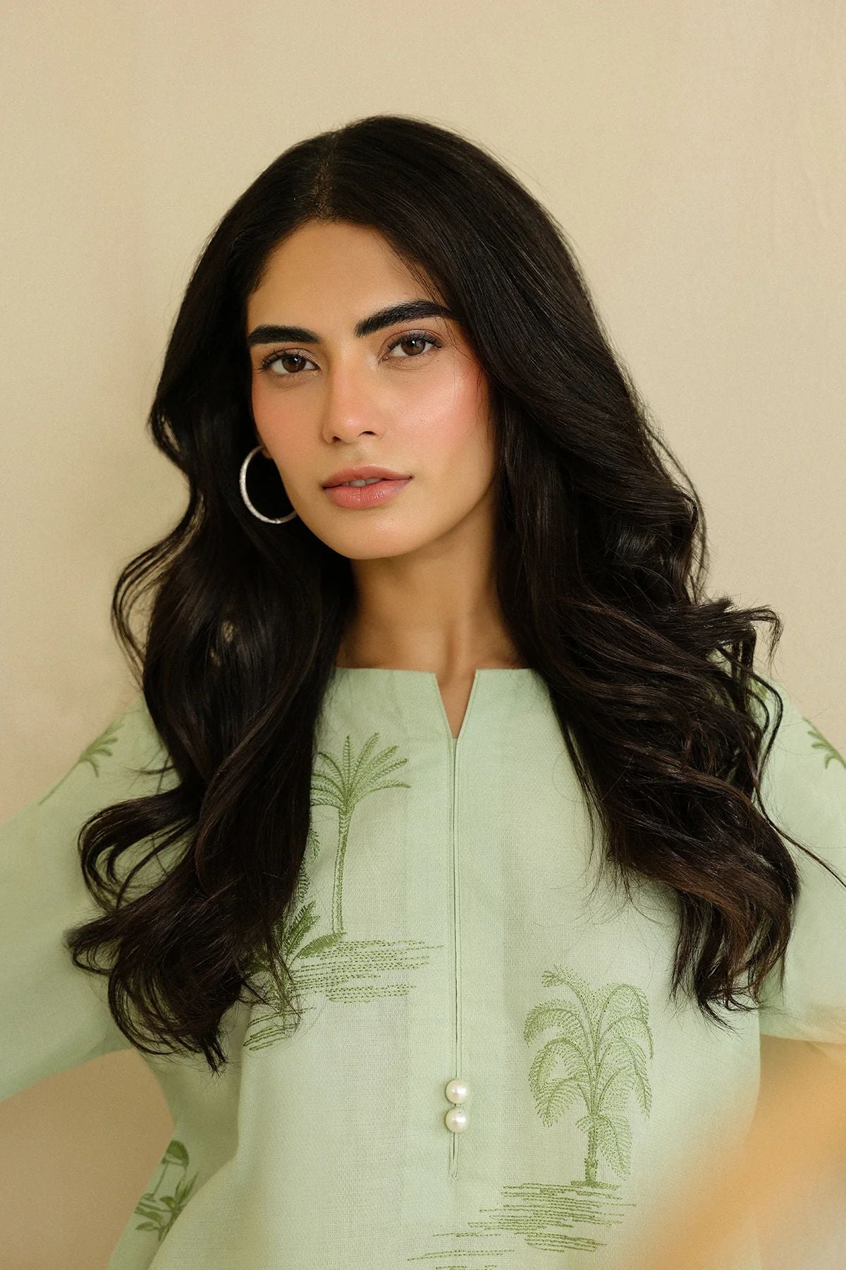 Green Tropical Embroidered Self Jacquard 2pc Winter Set – Sahar SWC8