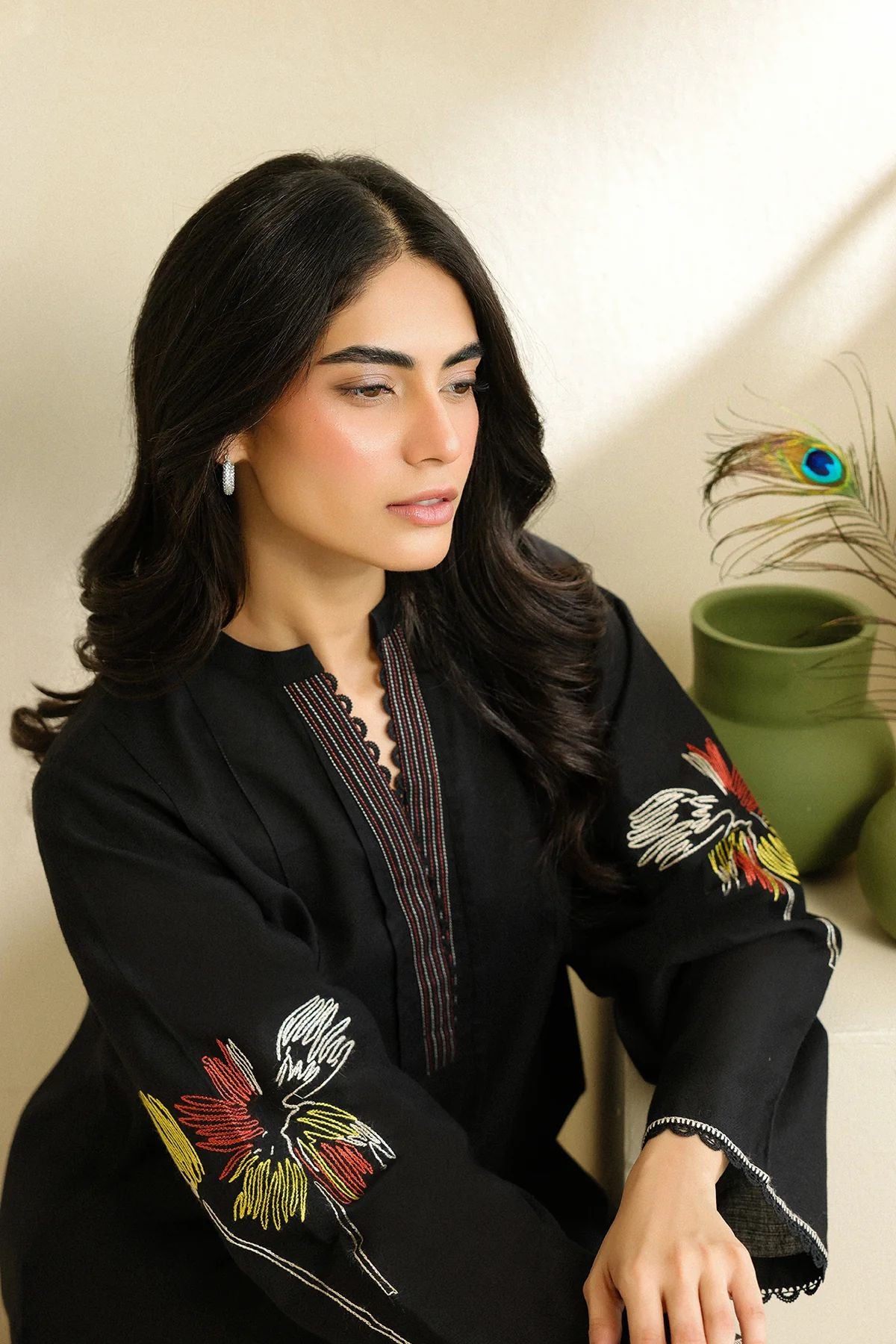 Black Floral Embroidered Self Jacquard 2pc Winter Set – Sahar SWC7