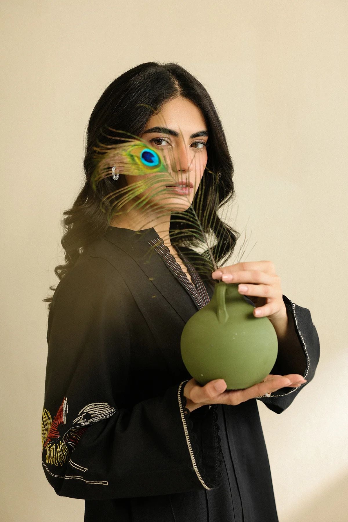 Black Floral Embroidered Self Jacquard 2pc Winter Set – Sahar SWC7