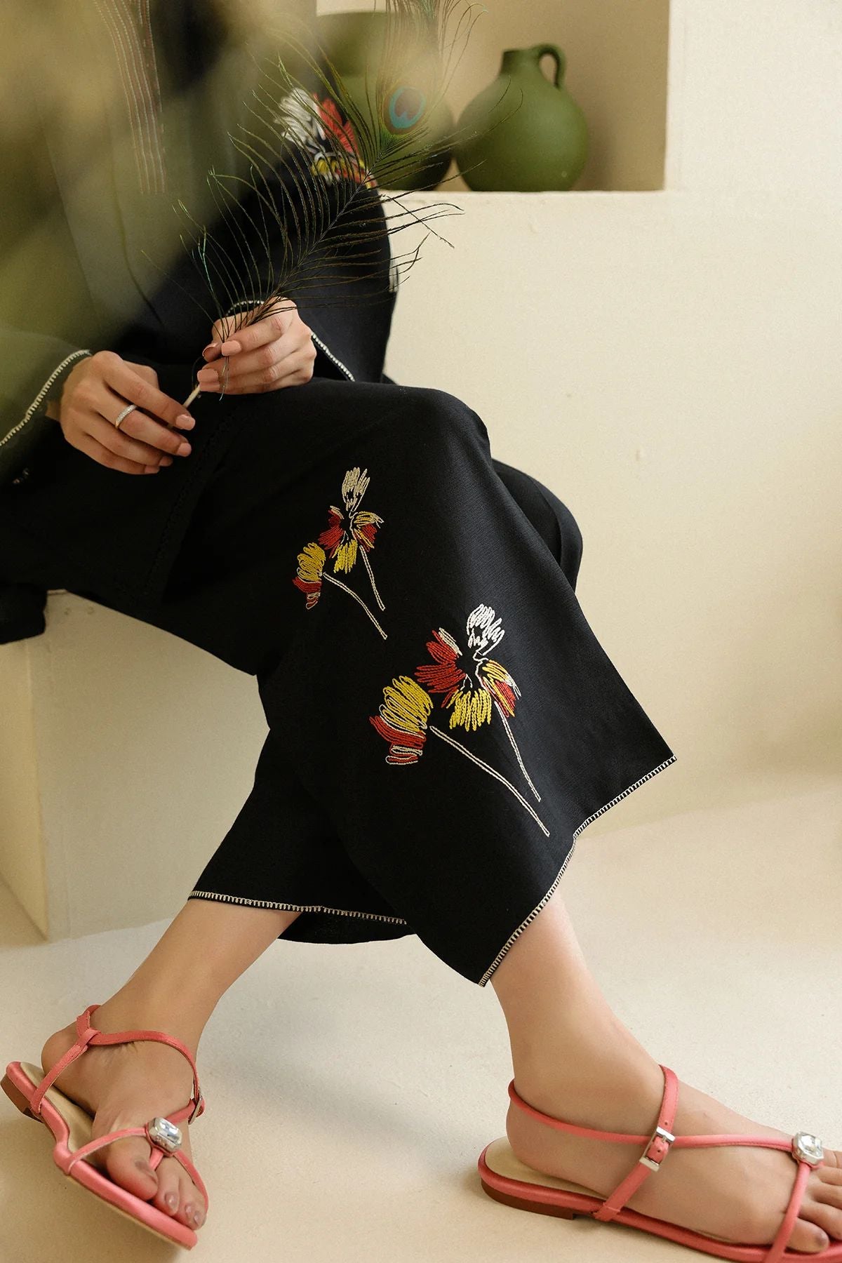 Black Floral Embroidered Self Jacquard 2pc Winter Set – Sahar SWC7