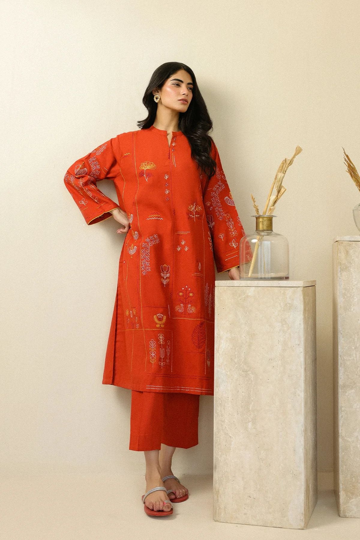 Orange Fusion Embroidered Self Jacquard 2pc Winter Set – Sahar SWC5