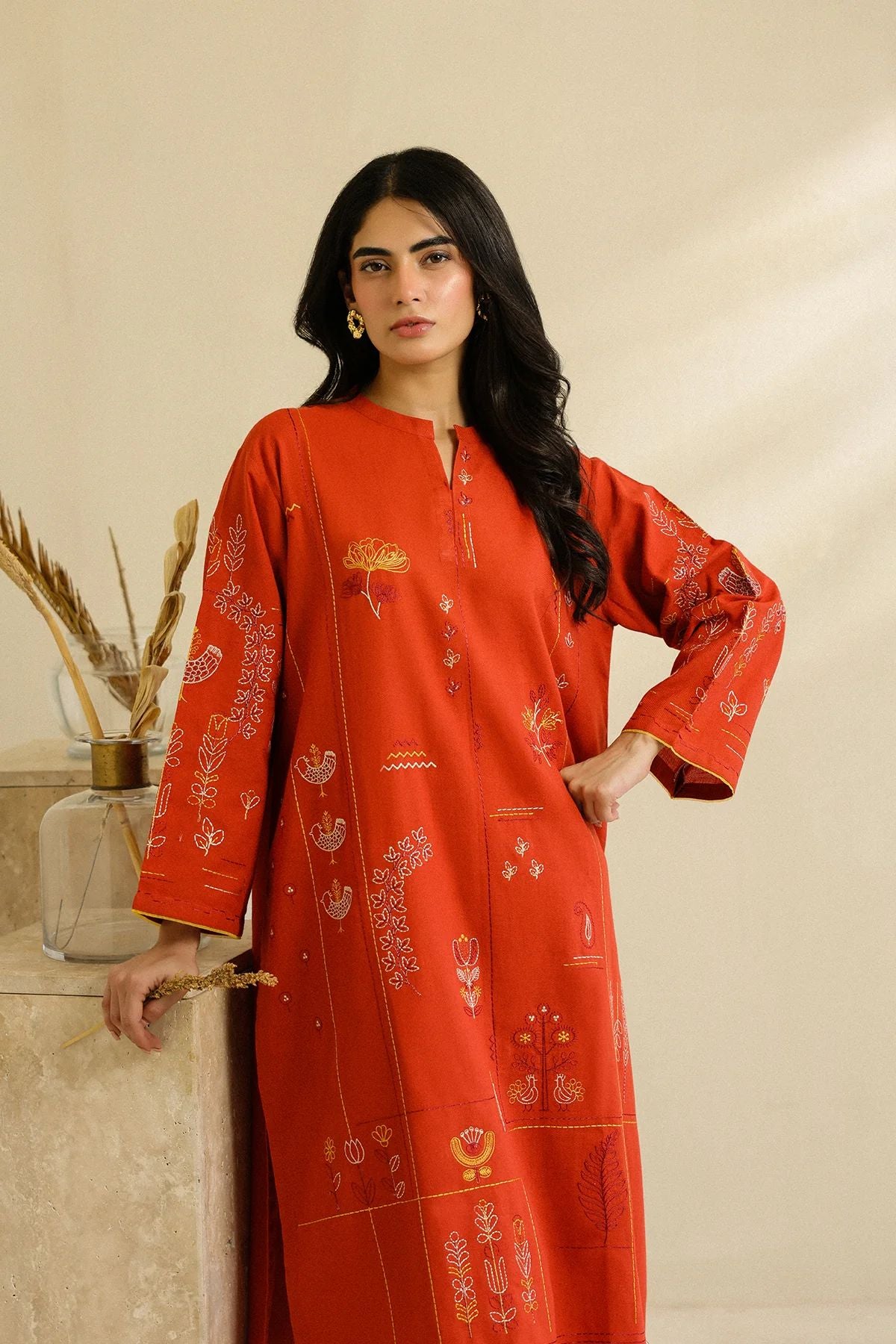 Orange Fusion Embroidered Self Jacquard 2pc Winter Set – Sahar SWC5