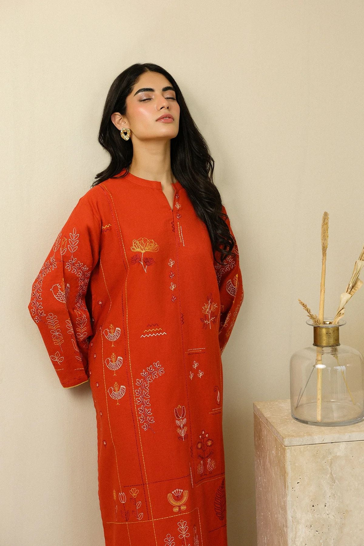 Orange Fusion Embroidered Self Jacquard 2pc Winter Set – Sahar SWC5