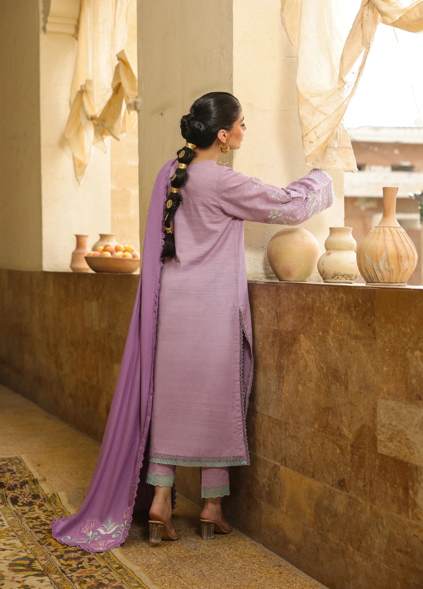 ZSA4 Ziya by Sahar Lilac Embroidered Khaddar 3PC with Wool Shawl