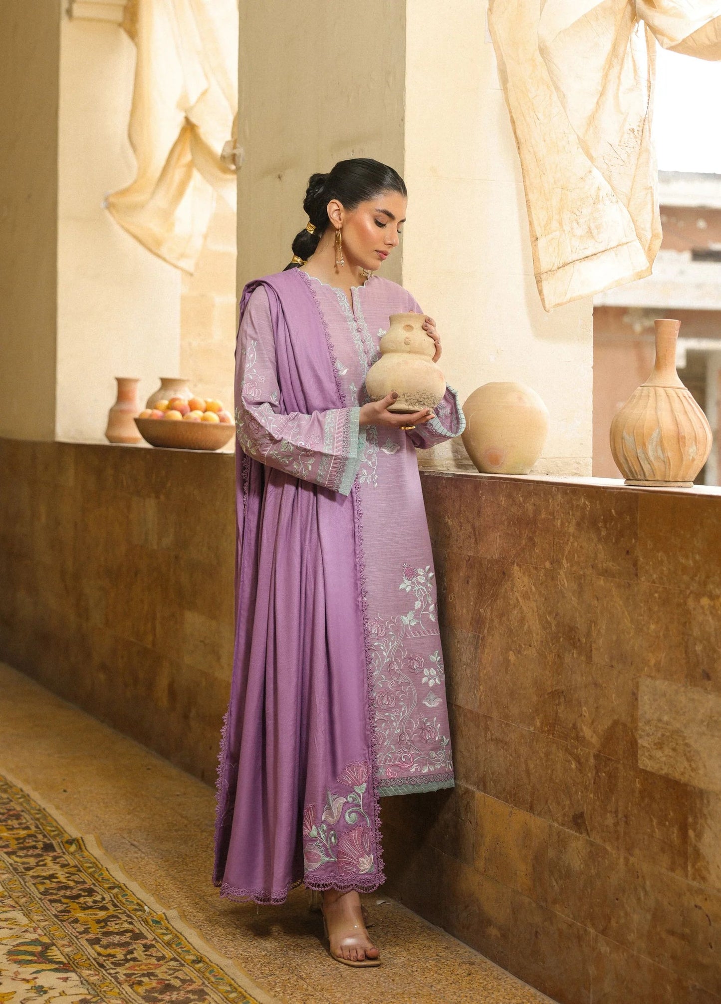 ZSA4 Ziya by Sahar Lilac Embroidered Khaddar 3PC with Wool Shawl