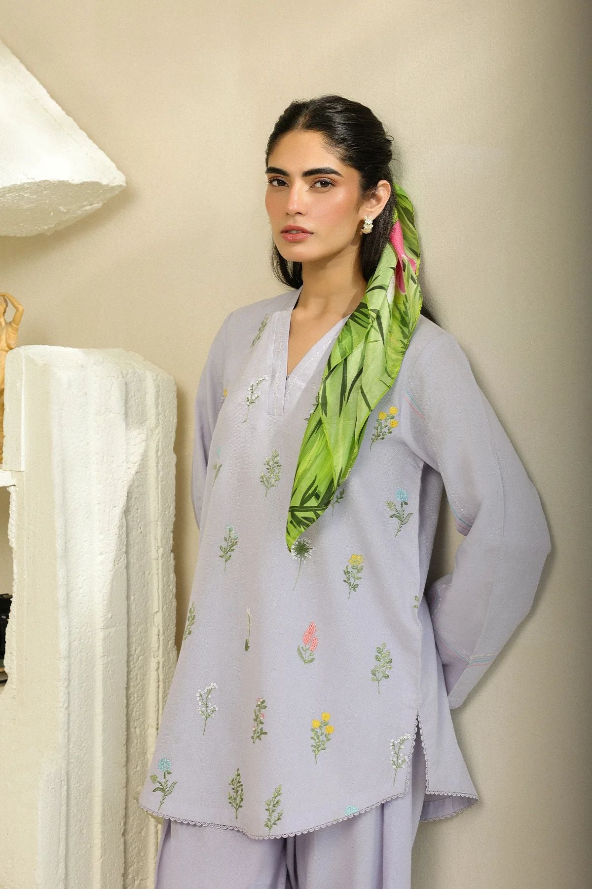 Lilac Floral Motif Self Jacquard 2pc Winter Set – Sahar SWC4