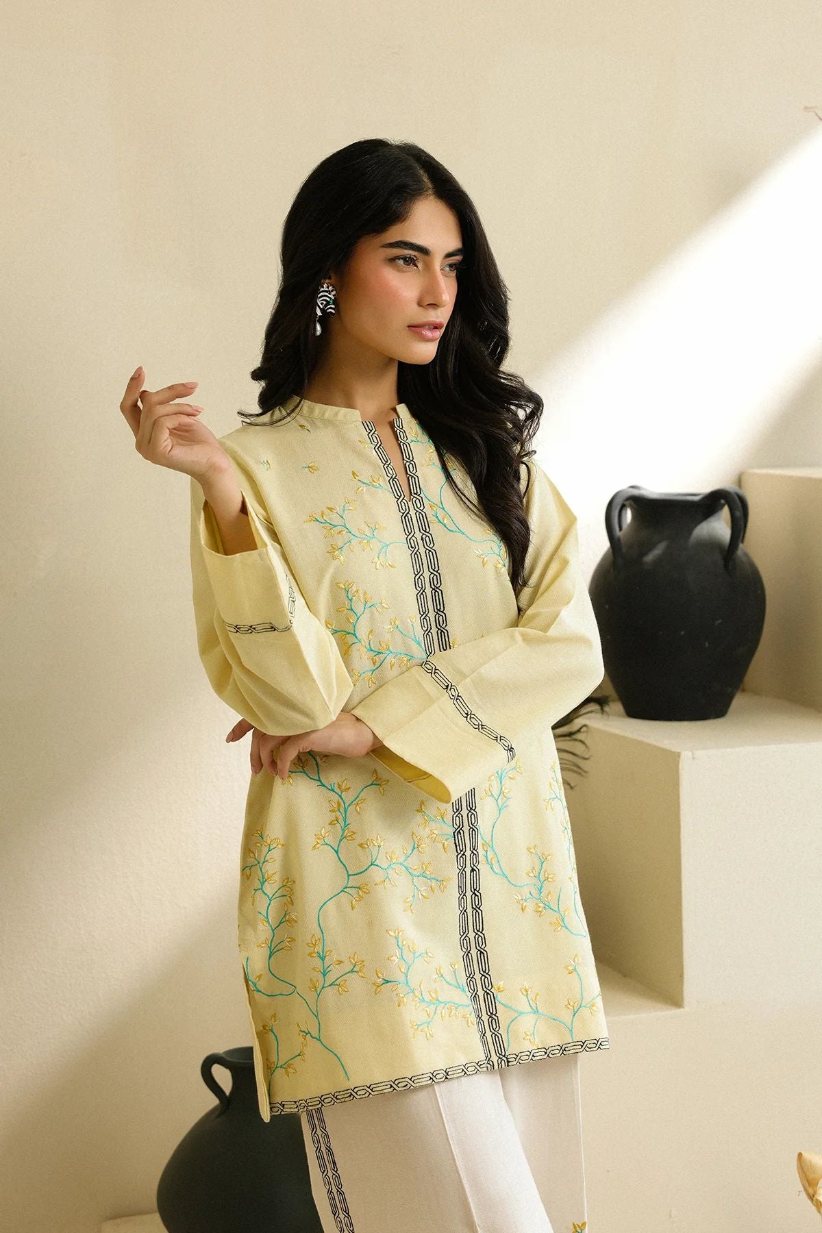 Butter Yellow Embroidered Self Jacquard 2pc Winter Set – Sahar SWC3