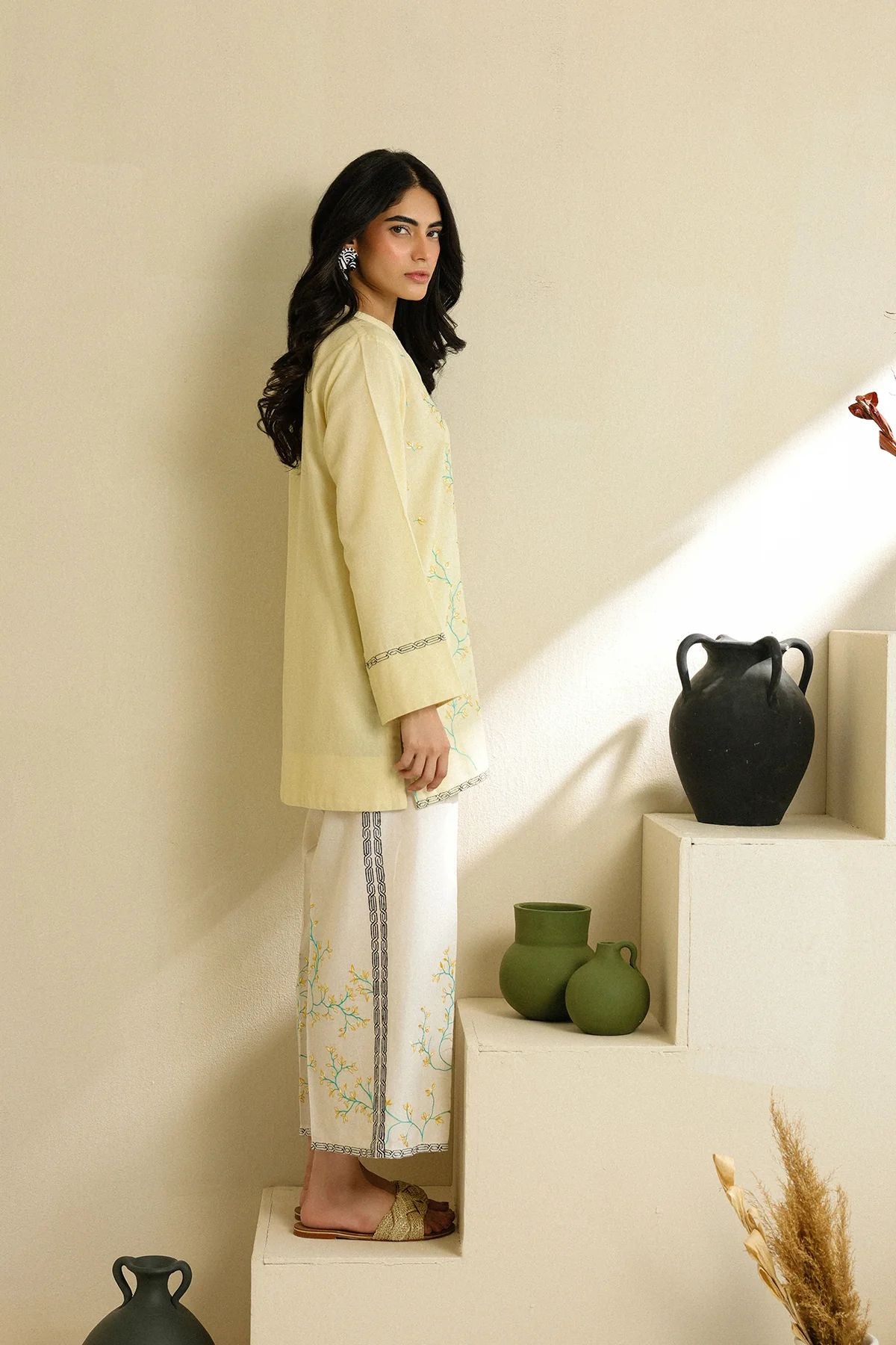 Butter Yellow Embroidered Self Jacquard 2pc Winter Set – Sahar SWC3