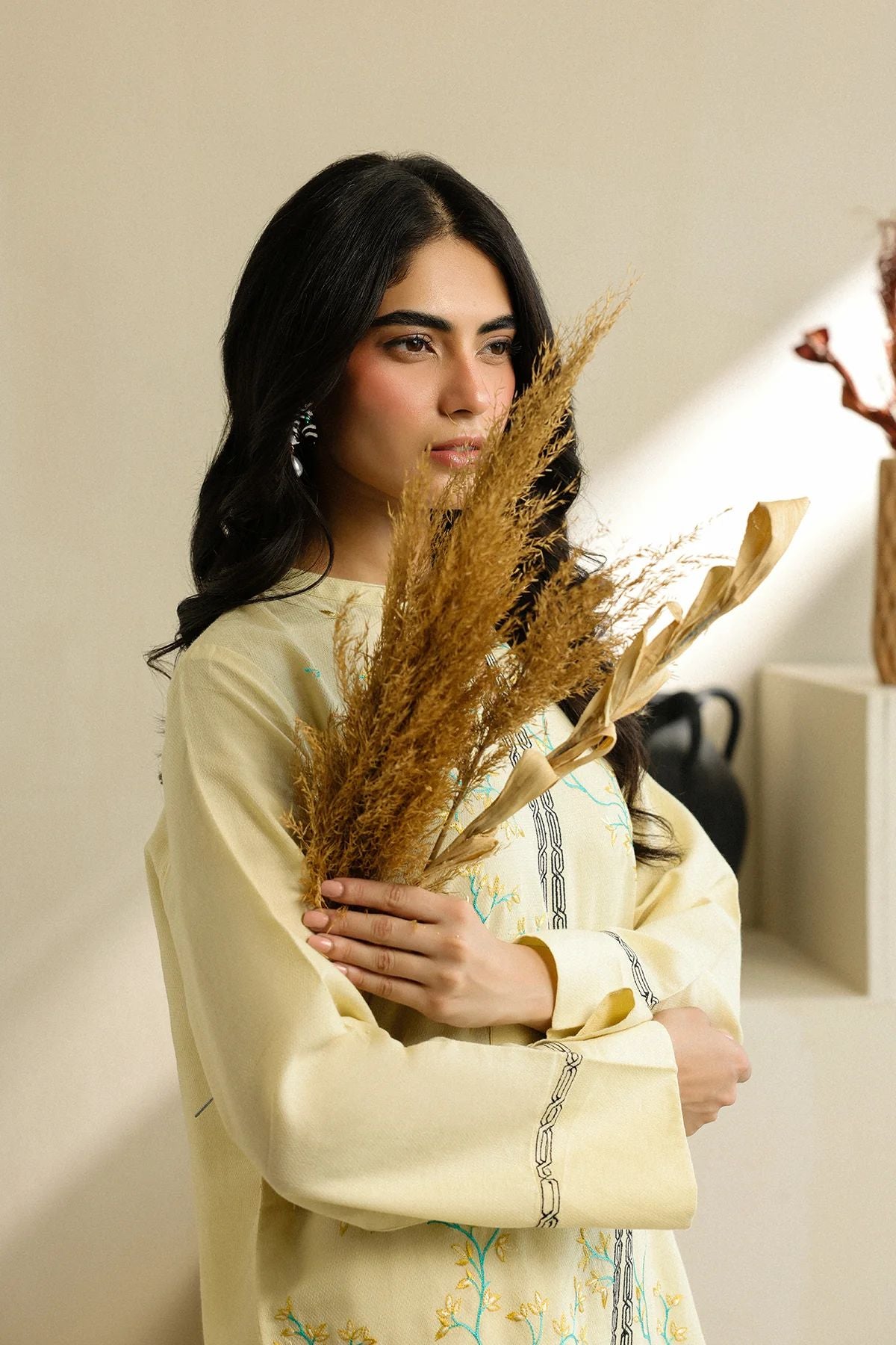 Butter Yellow Embroidered Self Jacquard 2pc Winter Set – Sahar SWC3