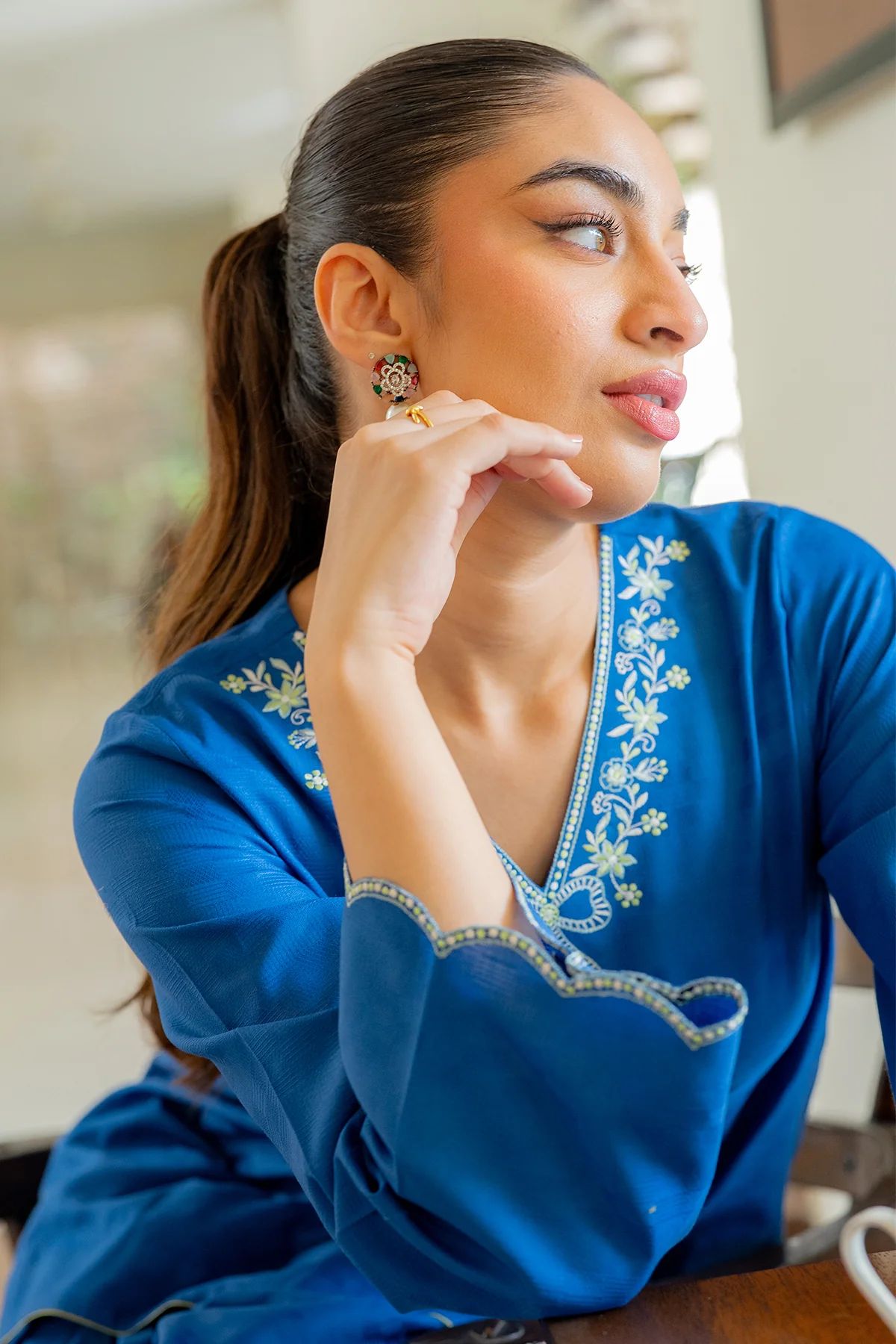 Indigo Embroidered Dobby Jacquard 2pc Winter Set – Sahar SWC1