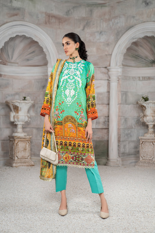 Wool Shawl with Khadar Embroidered Dress by Aabpara 01