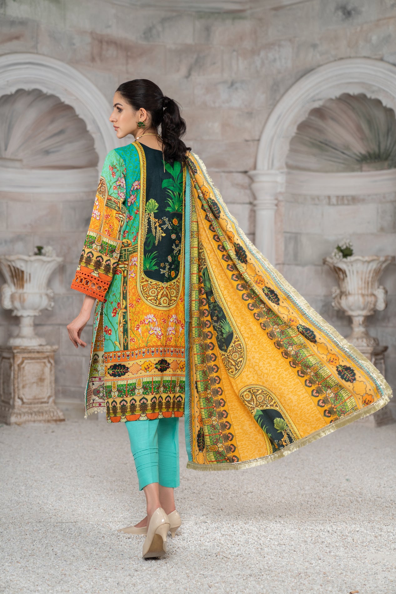 Wool Shawl with Khadar Embroidered Dress by Aabpara 01