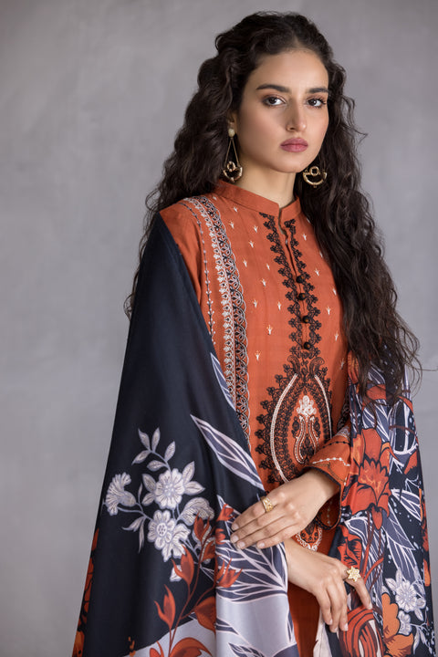 Hemline 3pc Jacquard slub Embroidered Dress 04