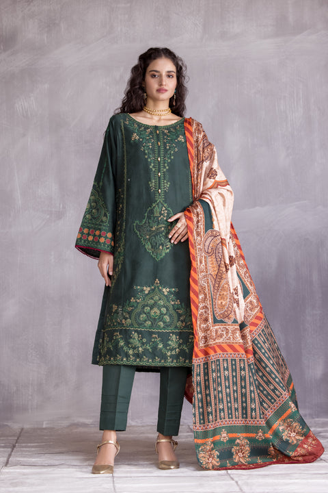 Hemline 3pc Jacquard slub Embroidered Dress 03