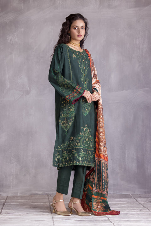 Hemline 3pc Jacquard slub Embroidered Dress 03