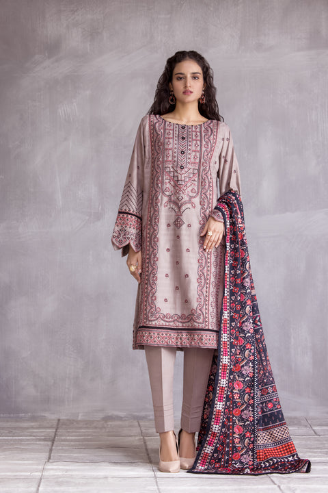 Hemline 3pc Jacquard slub Embroidered Dress 02