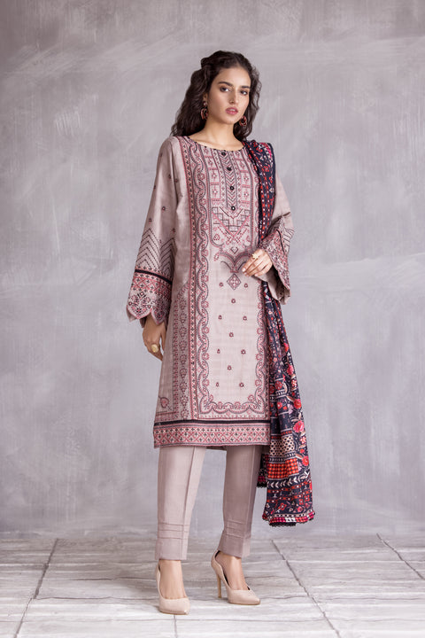 Hemline 3pc Jacquard slub Embroidered Dress 02